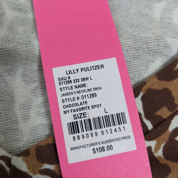 NWT! Lilly Pulitzer Jansen V-Neckline Sweatshirt Chocolate My Favorite Spot L - Picture 9 of 13